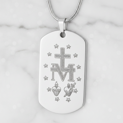 Miraculous Medal Artistic Verso Tag Necklace with Personalized Custom Engraving