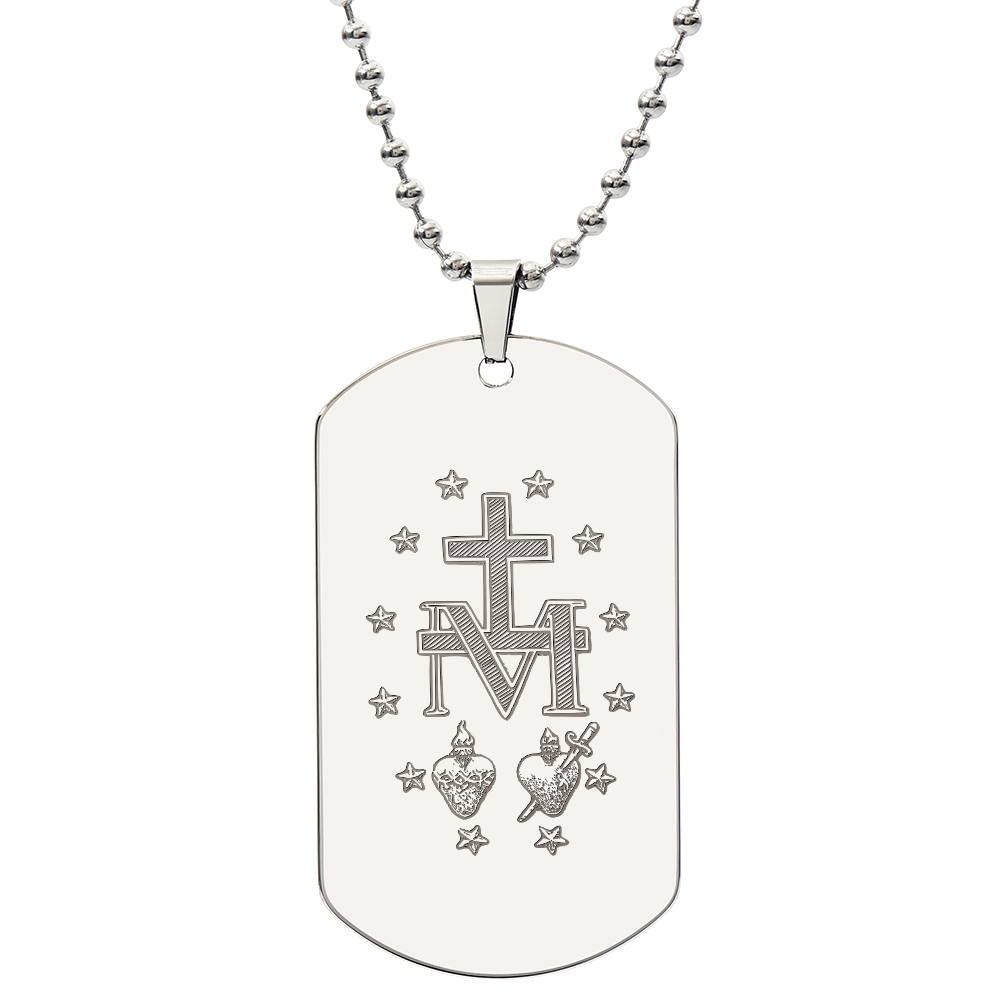 Miraculous Medal Artistic Verso Tag Necklace with Personalized Engraving