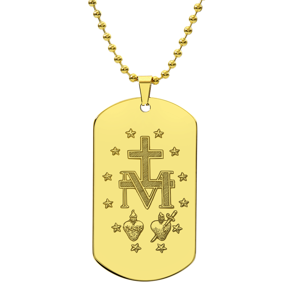 Miraculous Medal Artistic Verso Tag Necklace with Personalized Engraving
