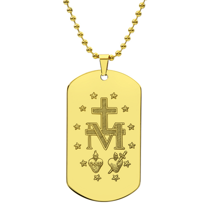 Miraculous Medal Artistic Verso Tag Necklace with Personalized Engraving