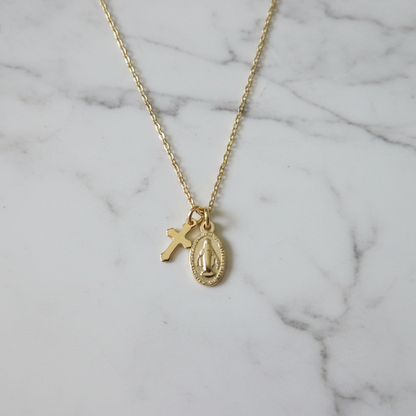 Miraculous Medal Cross Necklace in Gold Stainless Steel