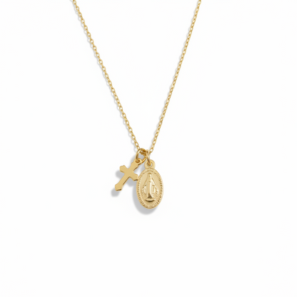 Miraculous Medal Cross Necklace in Gold Stainless Steel