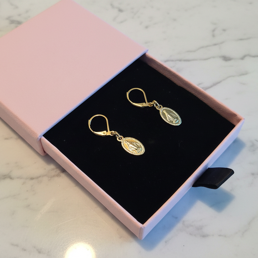 Miraculous Medal Earrings in 24K Gold Plated Stainless Steel