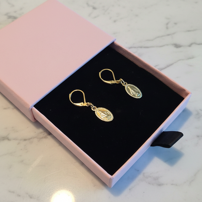 Miraculous Medal Earrings in 24K Gold Plated Stainless Steel