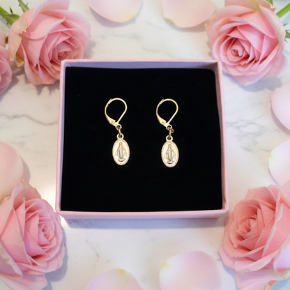 Miraculous Medal Earrings in 24K Gold Plated Stainless Steel