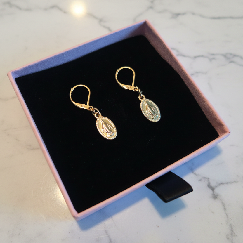 Miraculous Medal Earrings in 24K Gold Plated Stainless Steel