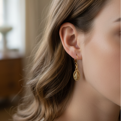 Miraculous Medal Earrings in 24K Gold Plated Stainless Steel