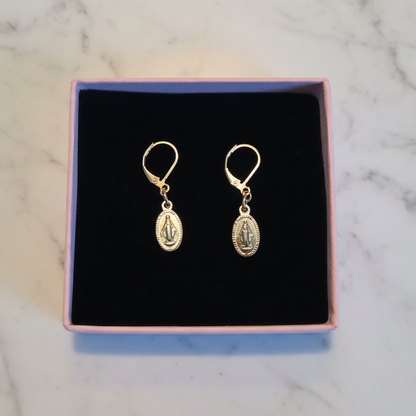 Miraculous Medal Earrings in 24K Gold Plated Stainless Steel