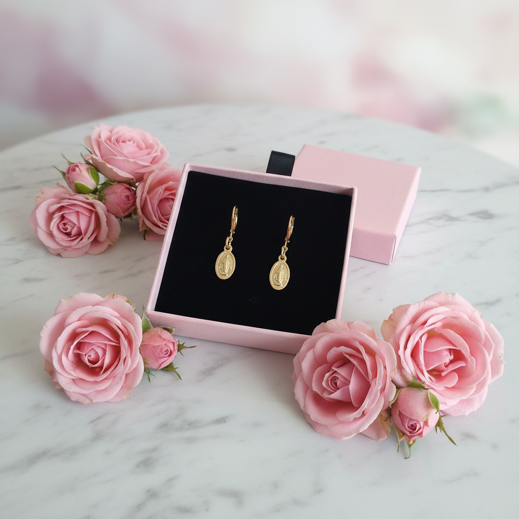 Miraculous Medal Earrings in 24K Gold Plated Stainless Steel