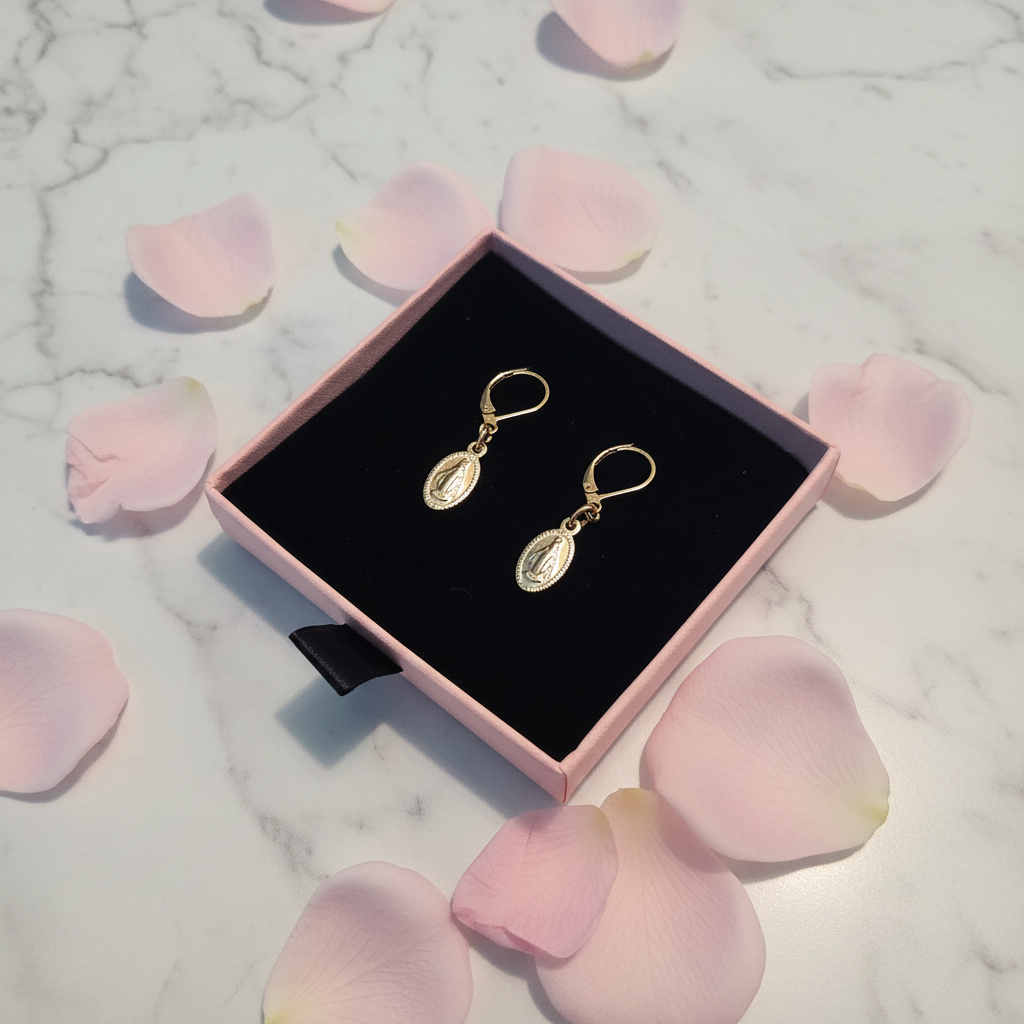Miraculous Medal Earrings in 24K Gold Plated Stainless Steel