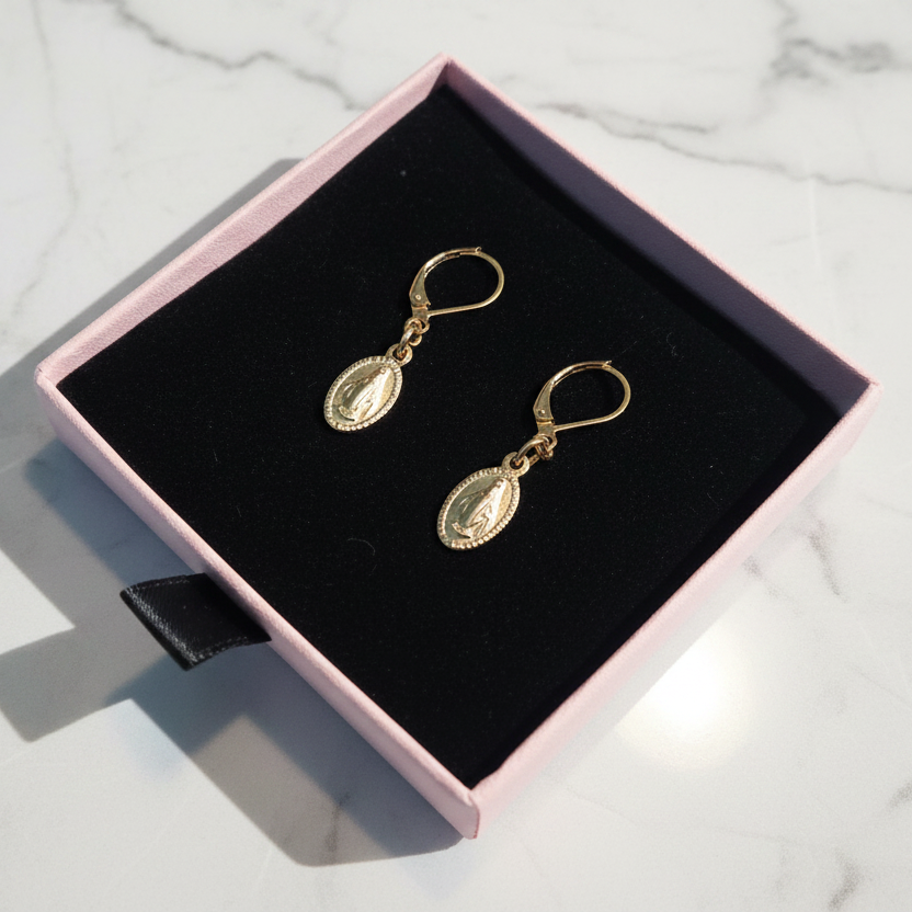 Miraculous Medal Earrings in 24K Gold Plated Stainless Steel