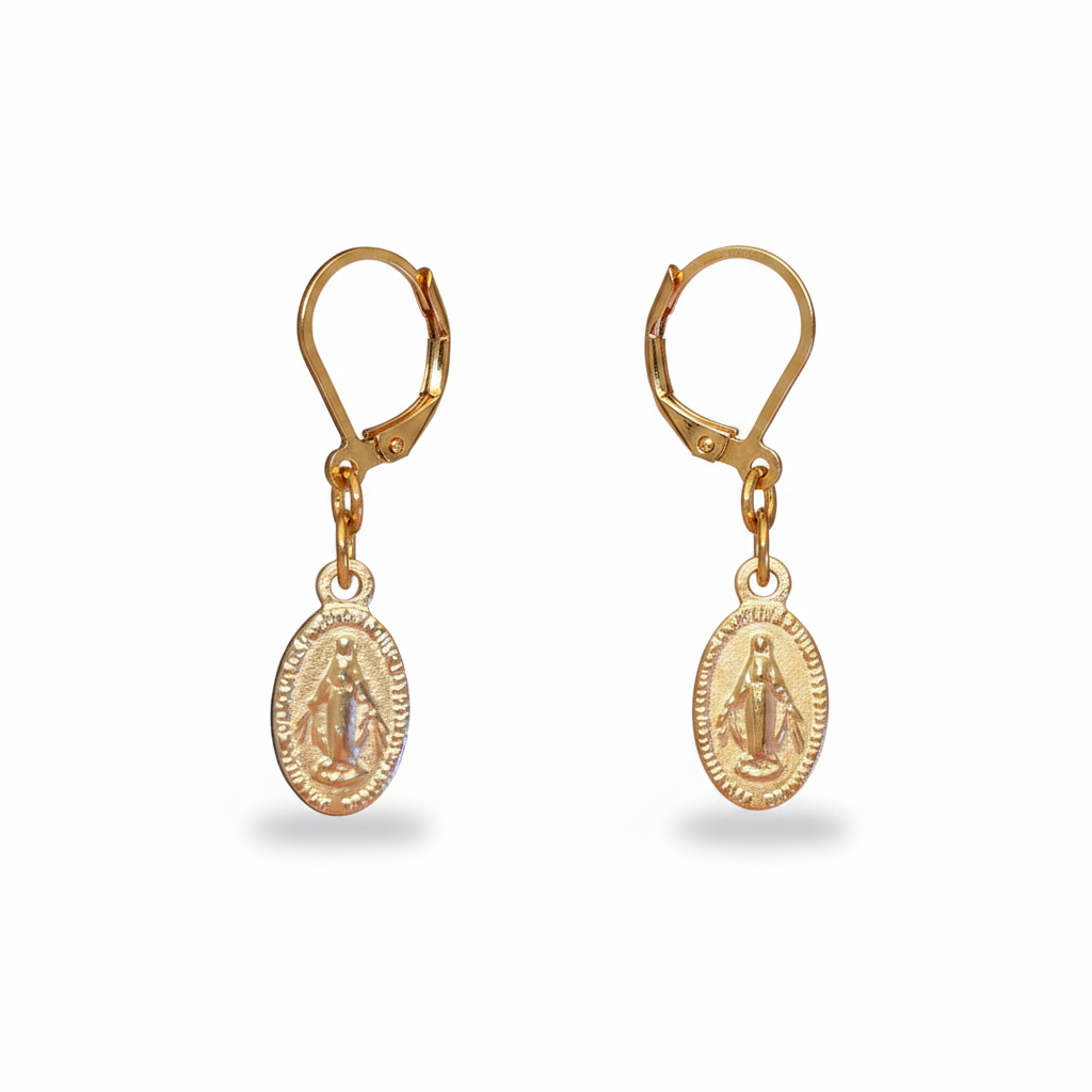 Miraculous Medal Earrings in Gold Stainless Steel