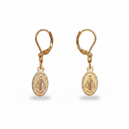 Miraculous Medal Earrings in Gold Stainless Steel