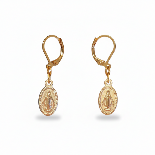 Miraculous Medal Earrings in Gold Stainless Steel
