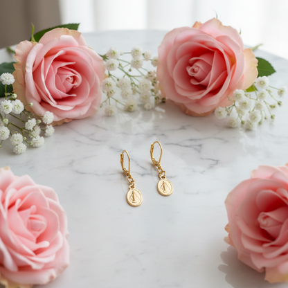 Miraculous Medal Earrings in Gold Stainless Steel