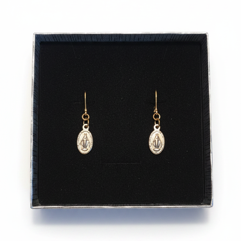 Miraculous Medal Earrings in Gold Stainless Steel with Gift Box