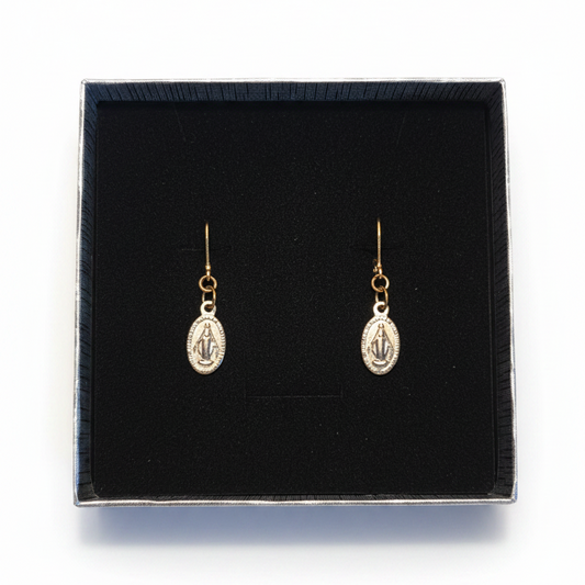 Miraculous Medal Earrings in Gold Stainless Steel with Gift Box
