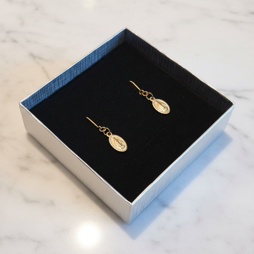 Miraculous Medal Earrings in Gold Stainless Steel with Gift Box