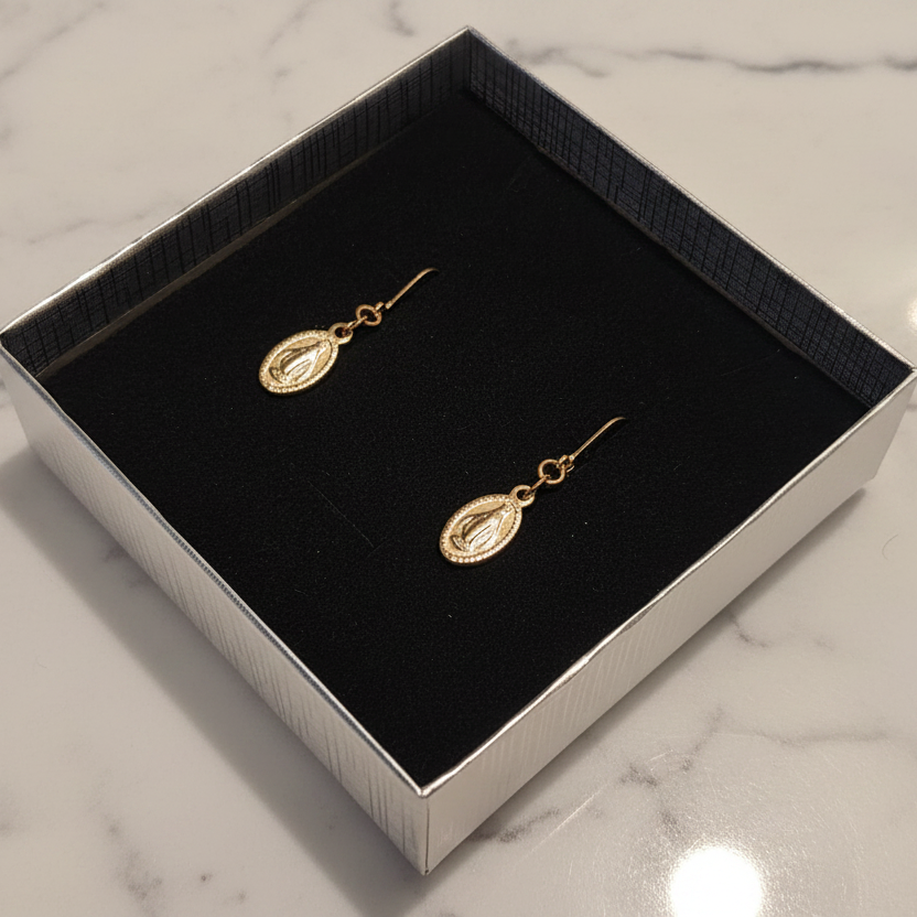 Miraculous Medal Earrings in Gold Stainless Steel with Gift Box