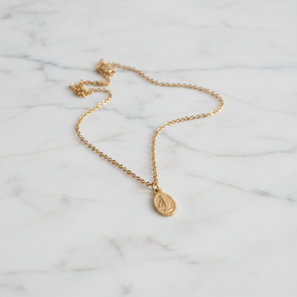 Miraculous Medal Necklace in Gold Stainless Steel with Gift Box