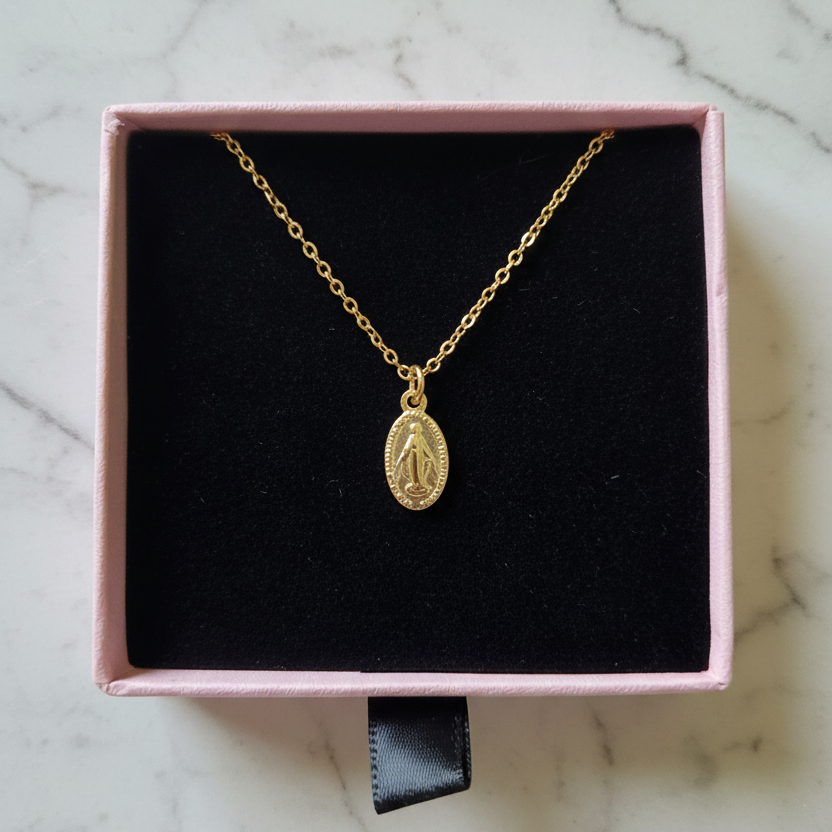 Miraculous Medal Necklace in 14K Gold Plated Stainless Steel