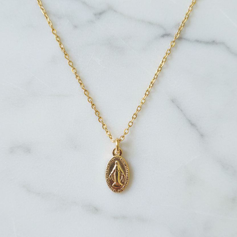 Miraculous Medal Necklace in 14K Gold Plated Stainless Steel