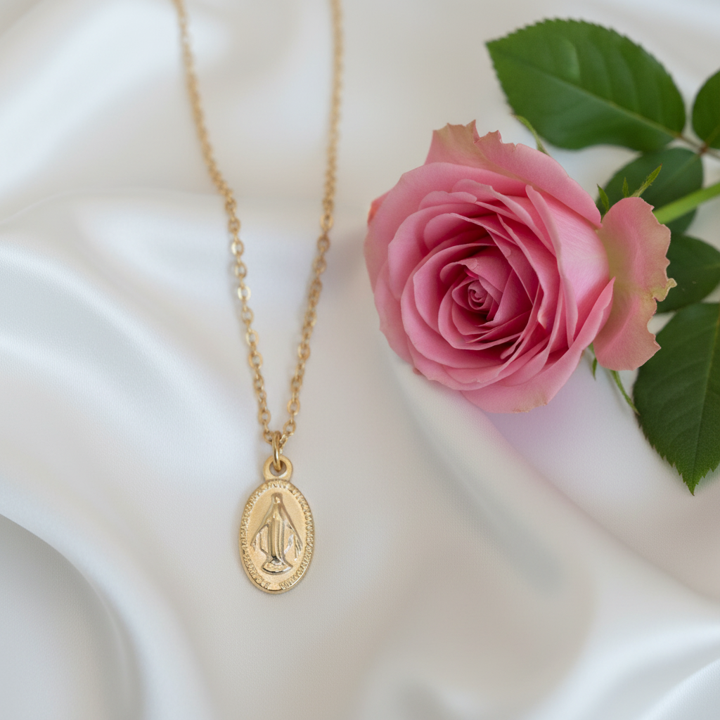 Miraculous Medal Necklace in Gold Stainless Steel