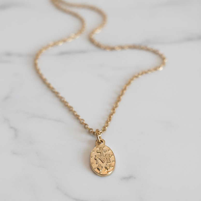 Miraculous Medal Necklace in Gold Stainless Steel