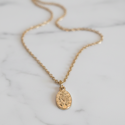 Miraculous Medal Necklace in Gold Stainless Steel