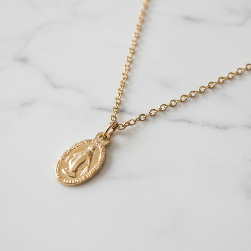 Miraculous Medal Necklace in Gold Stainless Steel