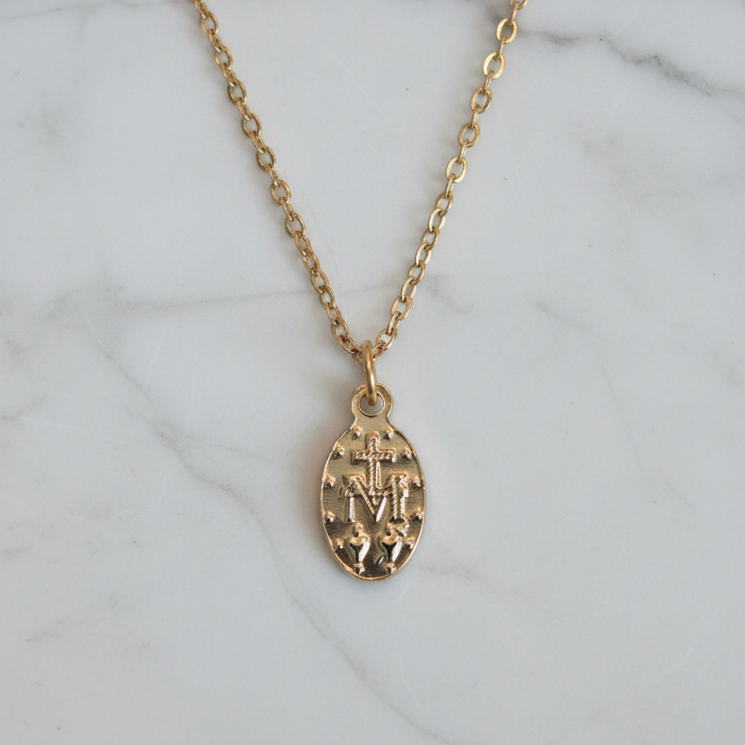 Miraculous Medal Necklace in Gold Stainless Steel