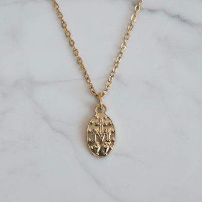 Miraculous Medal Necklace in Gold Stainless Steel