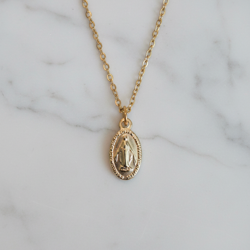 Miraculous Medal Necklace in Gold Stainless Steel
