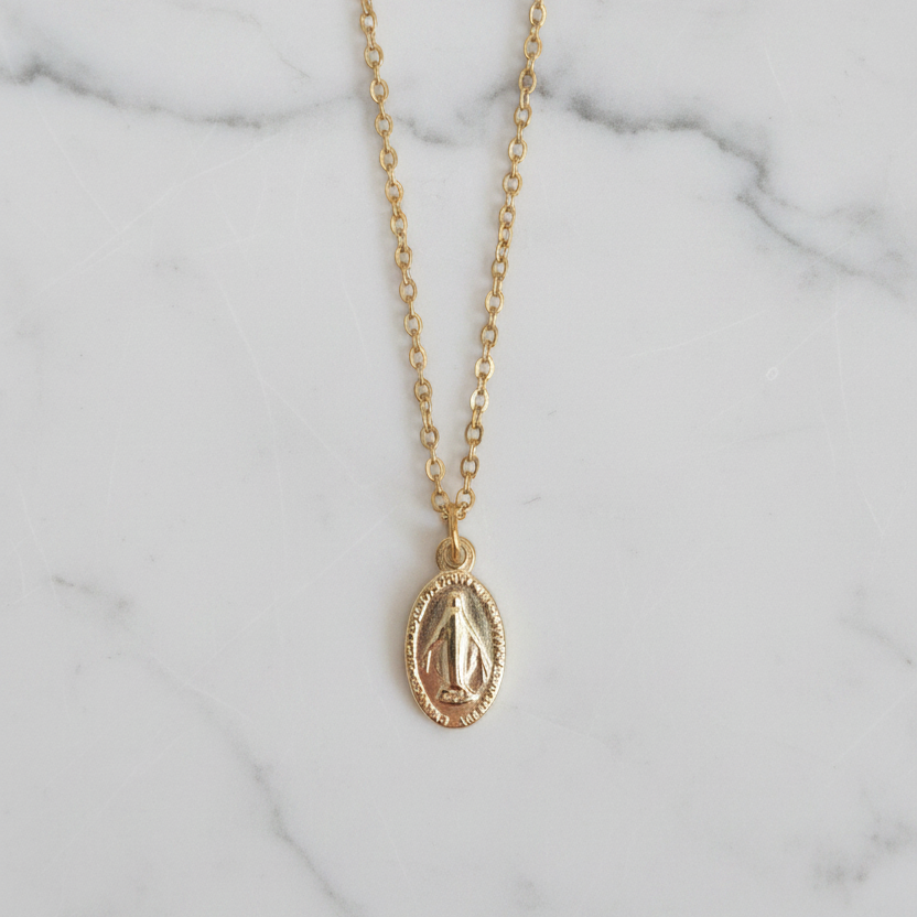Miraculous Medal Necklace in Gold Stainless Steel