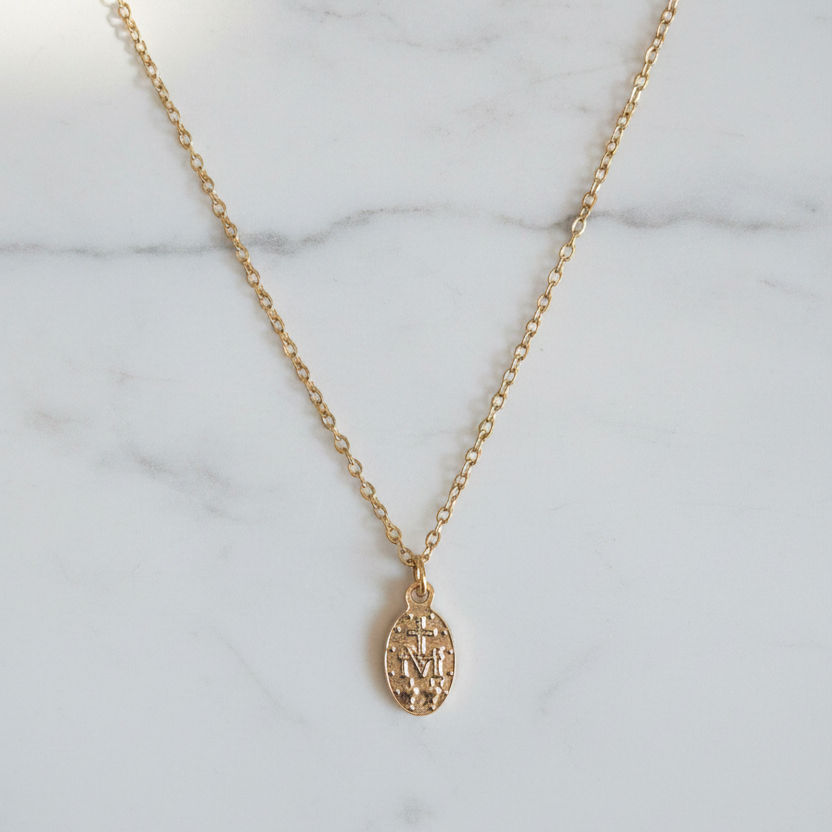 Miraculous Medal Necklace in Gold Stainless Steel