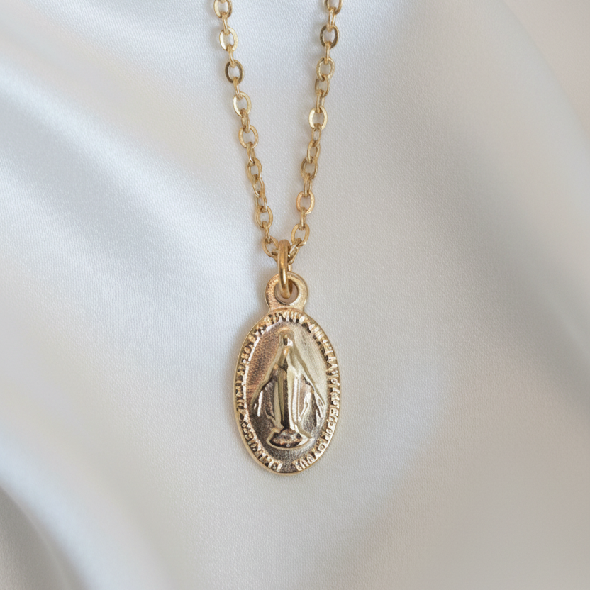 Miraculous Medal Necklace in Gold Stainless Steel