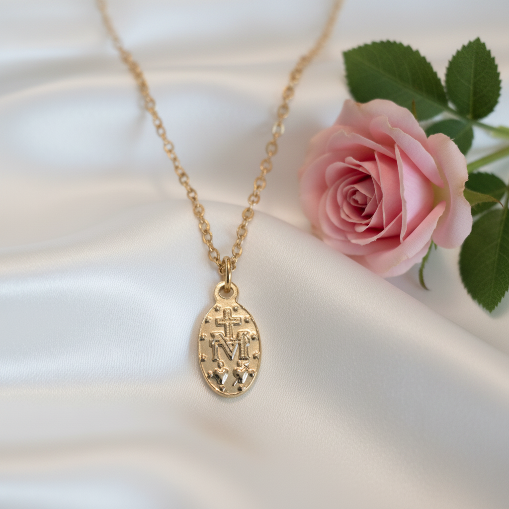 Miraculous Medal Necklace in Gold Stainless Steel