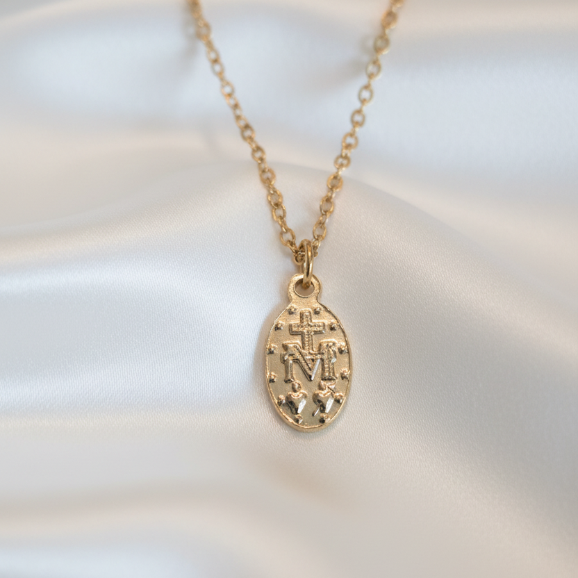 Miraculous Medal Necklace in Gold Stainless Steel