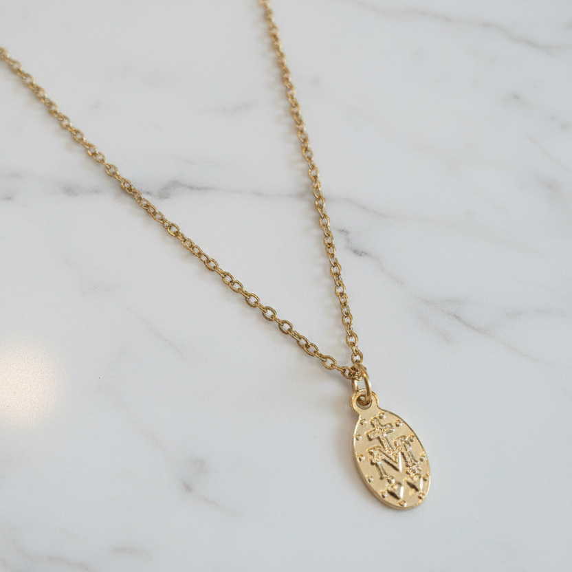 Miraculous Medal Necklace in Gold Stainless Steel