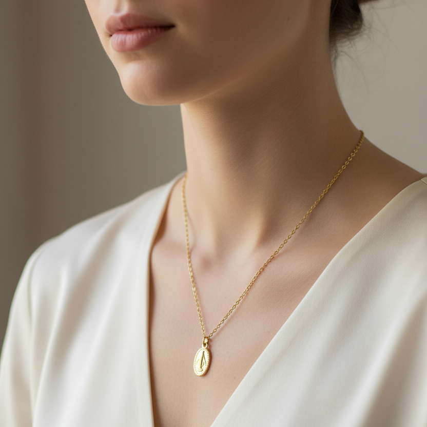Miraculous Medal Necklace in Gold Stainless Steel