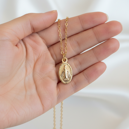 Miraculous Medal Necklace in Gold Stainless Steel