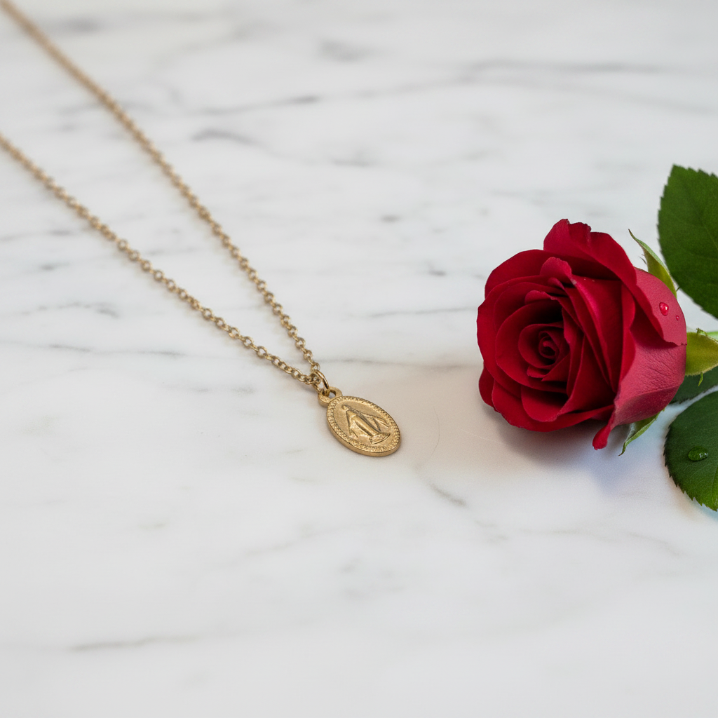 Miraculous Medal Necklace in Gold Stainless Steel