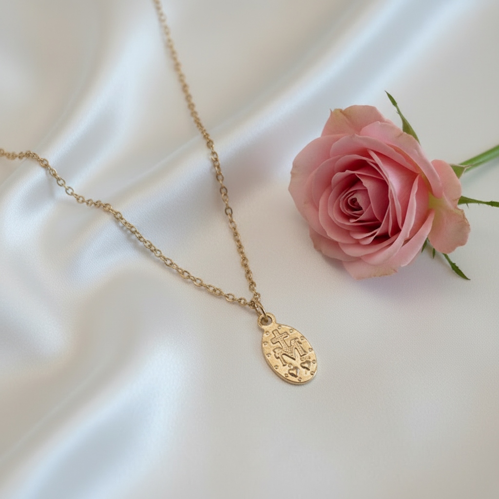 Miraculous Medal Necklace in Gold Stainless Steel
