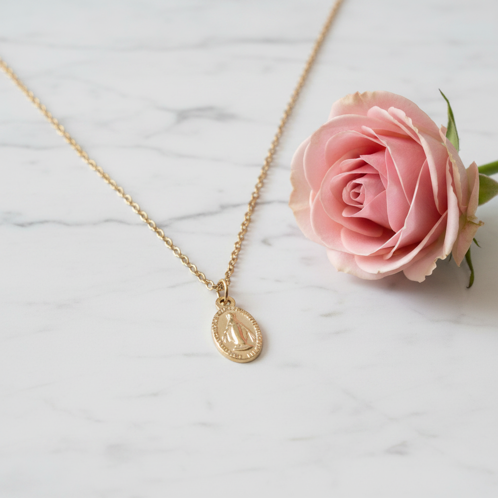 Miraculous Medal Necklace in Gold Stainless Steel