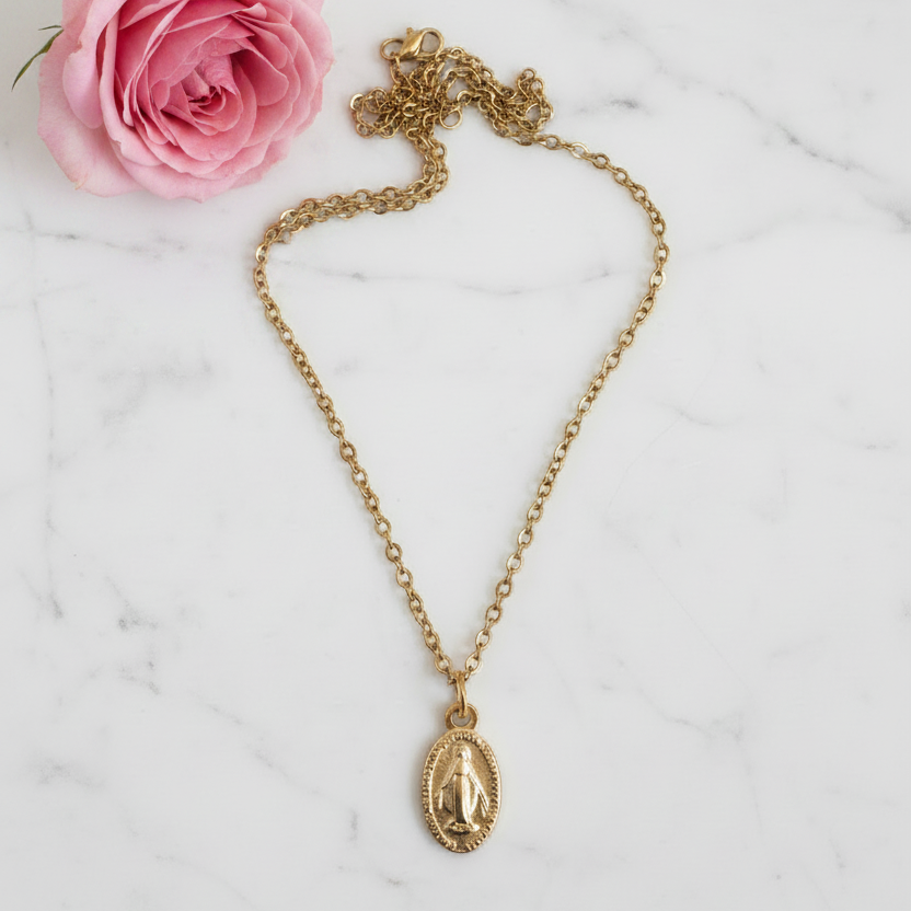 Miraculous Medal Necklace in Gold Stainless Steel