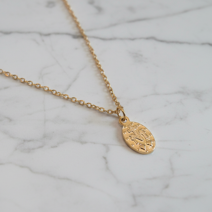 Miraculous Medal Necklace in Gold Stainless Steel