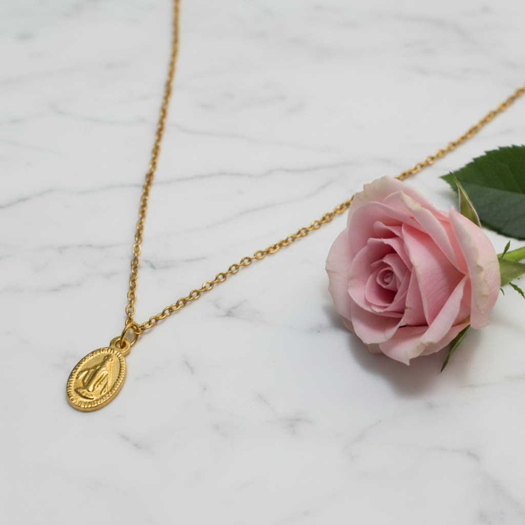 Miraculous Medal Necklace in Gold Stainless Steel