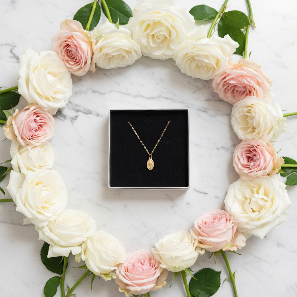 Miraculous Medal Necklace in Gold Stainless Steel with Gift Box