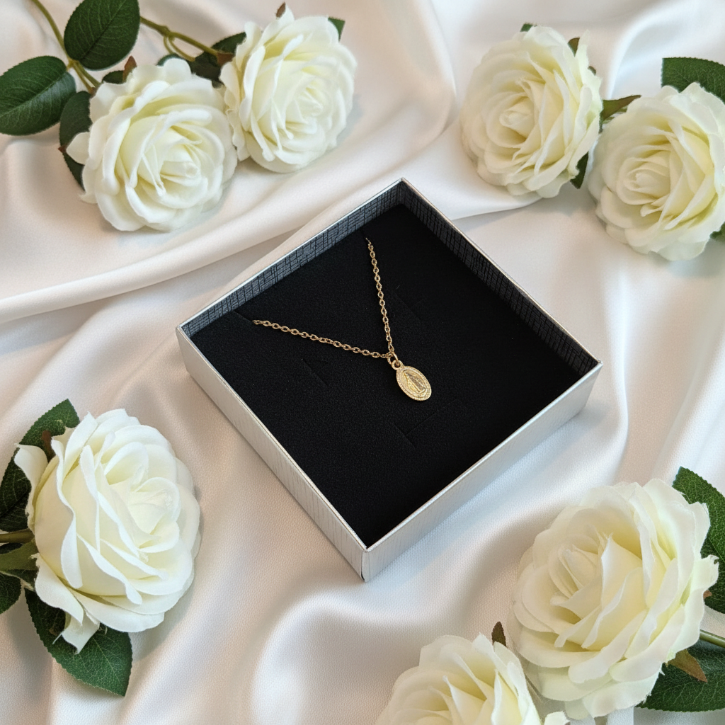Miraculous Medal Necklace in Gold Stainless Steel with Gift Box
