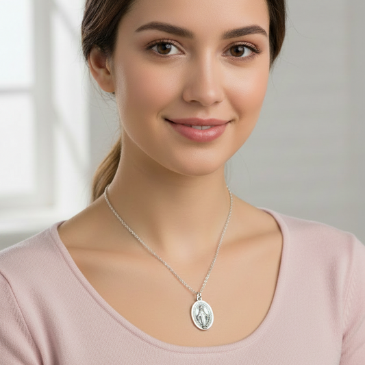 Miraculous Medal Necklace with Made in Italy Medal and Stainless Steel Chain
